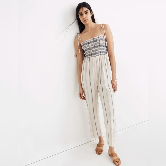 Madewell Pants - Madewell Smocked Cami Cotton-Linen Blend Jumpsuit